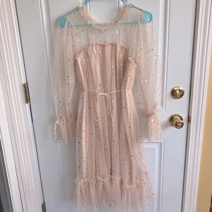 SHEIN Sheer Ruffle Dress with Metallic Stars